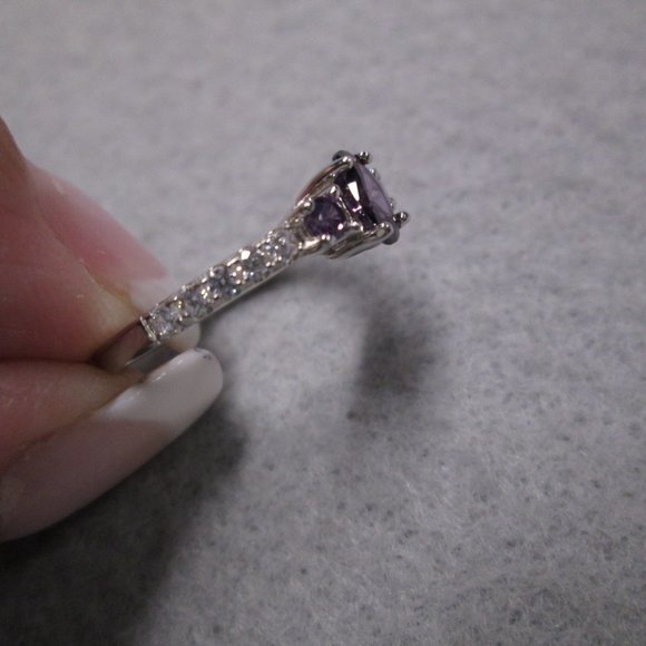 Exquisite Dainty Sterling Silver and AMETHYST Ring> Sparkling CZ's, Birthstone - Picture 4 of 6